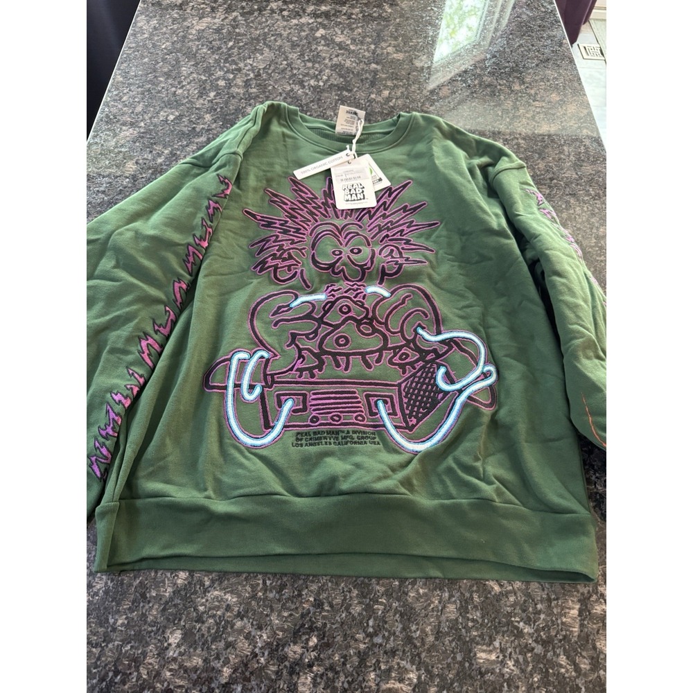 Real Bad Man RBM Electrified Crew Sweatshirt Streetwear Organic Green Size XL